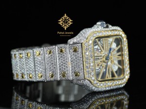 นาฬิกาควอตซ์หรูหรา Pahal Jewels สำหรับทุกเพศ ตัวเรือนสี่เหลี่ยม สแตนเลสสตีล หน้าปัดอะนาล็อกประดับโมอิสซาไนต์ คริสตัลแซฟไฟร์ ปุ่มกดแบบซ่อน - Product Image 2