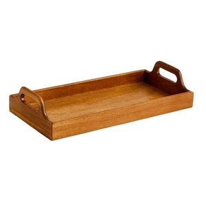 Acacia Wood Rectangular Serving Tray with Handles for Home Kitchen <b>Decor</b> Rustic Brown Wooden Tray for Serving Drinks and Snacks - Product Image 1