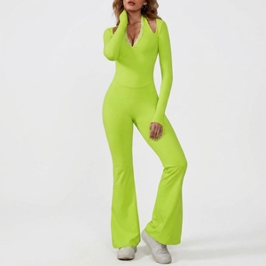 Mono de manga larga personalizado para mujer, con pierna acampanada, elástico, de una pieza, informal y a la moda - Product Image 6