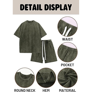 Summer Brand Clothing Streetwear <b>Hip</b> Hop Acid Wash Breathable Elastic Waist Shorts Set / Wholesale Price Regular Size New Design - Product Image 6