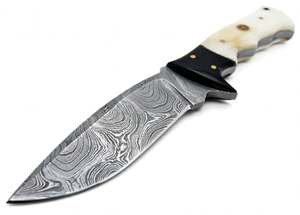 Couteau de camping extérieur personnalisé en acier Damas fait main avec manche en os de chameau et Micarta, lame fixe - Product Image 2