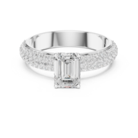 Bague de fiançailles en argent sterling avec émeraude et moissanite ronde, triple rangée pavée |   Bague de mariage élégante pour femme