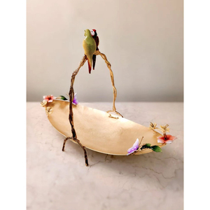 Birds And Leaves Designer High Grade Gold Plated Aluminum <b>Casted</b> Base With White <b>Powder</b> Coated Luxury Food Serving Bowl Supplies - Product Image 5