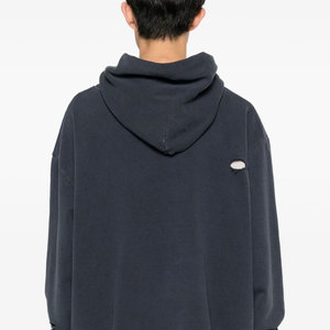 Sweat-shirt à capuche oversize pour homme, bleu marine, avec découpe, en molleton français délavé, manches classiques, couleur unie, style streetwear - Product Image 3