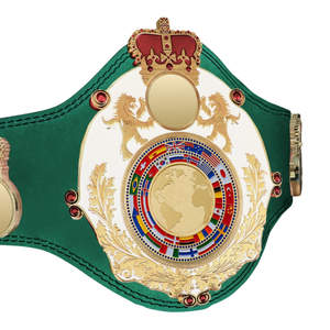 Ceinture de championnat en cuir vert personnalisée avec centre de table en forme de globe et design couronné – Ceintures de sport de qualité supérieure - Product Image 2