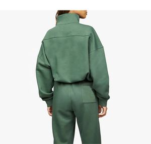 Womens Dark Green Half Zip Sweatshirt And <b>Matching</b> <b>Joggers</b> <b>Set</b> Premium Heavyweight Fleece Pullover Loungewear Two Piece Outfit - Product Image 3