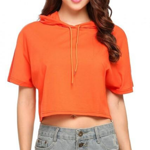 Haut court personnalisé pour femme, mode hiver, grande taille, pull à capuche à manches courtes, broderie frontale, motif uni, écologique - Product Image 6