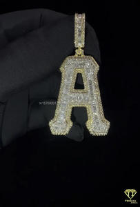 Custom " A " <b>Initial</b> Charm <b>Pendant</b> Moissanite Diamond Hip Hop Jewelry Cuban Chain Necklace - Product Image 5