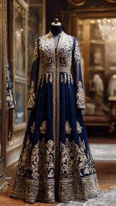 Traditional Blue Velvet Embroidered <b>Jacket</b>,lehenga with Dupatta With Floral Pattern <b>For</b> <b>Women</b> India Pakistan Style <b>Wedding</b> dress - Product Image 2