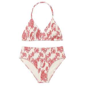 Ensemble bikini imprimé violet pour femme, haut dos nu et bas taille haute, maillot de bain tricoté texturé 2 pièces extensible, tenue de plage OEM - Product Image 4