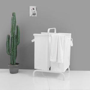 Grande cesto per biancheria in tessuto Oxford a 2 livelli da 110 litri con coperchio di smistamento per la conservazione di vestiti e giocattoli bianco - Product Image 3