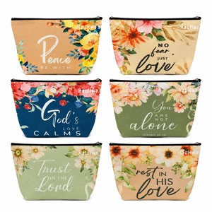 Bolsa de Maquillaje Cuadrada de Lino y Algodón, Impermeable, Ligera, con Cierre y Estampado Floral, Organizador de Almacenamiento con Nombre Personalizado - Product Image 1