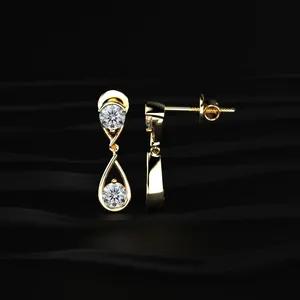 Pendientes de Diamantes Cultivados en Laboratorio, Corte Redondo, Dos Niveles, Estilo Lágrima, Pendientes de Diamantes Preciosos, Estilo Celebridad, Pendientes Colgantes, Más Vendidos - Product Image 2