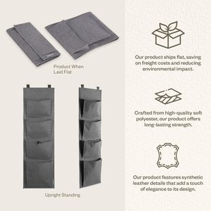 MA62GR Metal Hanging Storage Organiser with 4 <b>Large</b> Velcro Fastened Compartments for <b>Wardrobe</b> Clothes Storage - Product Image 5