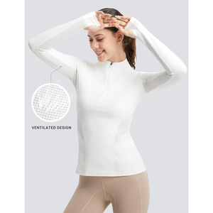 2026 Vente en gros Haut d'équitation pour femme blanc en maille respirante à demi-zip et manches longues, Vêtements d'équitation OEM ODM - Product Image 3