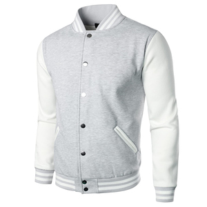 Blouson Bomber Varsity Homme Blanc Gris Clair avec Col et Poignets Côtelés, Fermeture Boutonnée, Vêtement de Sport Décontracté Imperméable - White Bird Express - Product Image 2