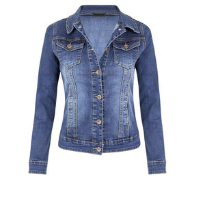 OEM Women's Washed Denim <b>Jacket</b> Regular Fit Button Up <b>Rhinestone</b> Print Casual Fall Coat Custom Wholesale OEM ODM - Product Image 4