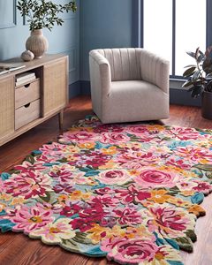 Colorful handmade flower <b>carpet</b> square floral wool rug vibrant modern handmade living room - Product Image 2