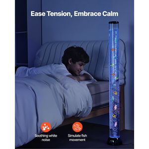 Tubo Sensoriale a Bolle da 4 Piedi con 10 Pesci Galleggianti, 16 Effetti di Colore, Telecomando, Luce per Acquario, Lampada a Bolle Sensoriale - Product Image 2