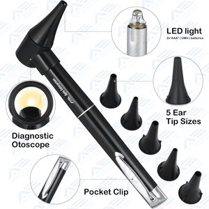 เครื่องมือตรวจหูสแตนเลสสำหรับพยาบาล สีดำ ขนาดพกพา พร้อมหัวตรวจ 5 แบบ สำหรับตรวจหู คอ จมูก - Product Image 6