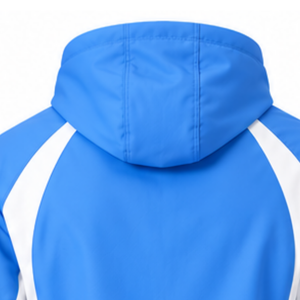 Veste à capuche bleu ciel et blanc, coupe-vent athlétique personnalisé à fermeture éclair intégrale, vêtement de sport léger pour l'entraînement et les activités de plein air - Product Image 4