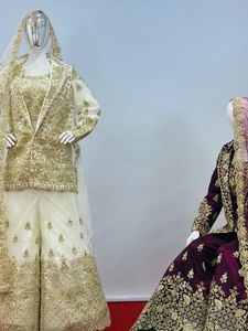 Collection de mariage pakistanais lourd Jarkan pierre brodé lit costume Net Lehenga Choli mariée Blazer Dupatta Ken Ken Plazo 9 - Product Image 2