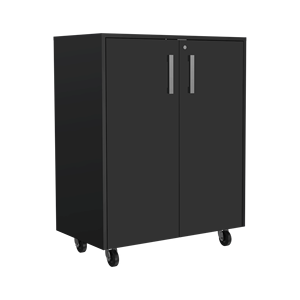 Armadio a Due Ante con Finitura Wengue Nero e Ruote, Scaffali per Garage di Lions - Product Image 3