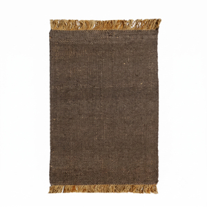 Dark Brown Textured Flatweave <b>Rug</b>, Solid Cocoa Handwoven Area Carpet with Natural Fringe for Living Room, Bedroom and Hotel - Product Image 1