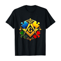 T-shirts maçonniques pour hommes avec motif de l'Œil Tout-Voyant, du Temple maçonnique, du Compas carré, des Piliers et impression de pavé mosaïque