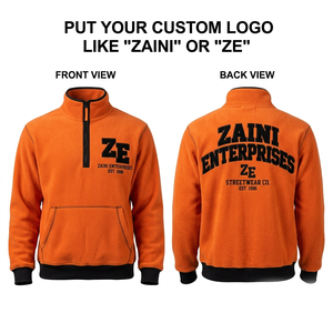 Premium 320 GSM Fleece Men's Running <b>Jacket</b> Orange Black Half Zip Embossed Custom Logo <b>Waterproof</b> Breathable Reflective <b>Warm</b> - Product Image 1