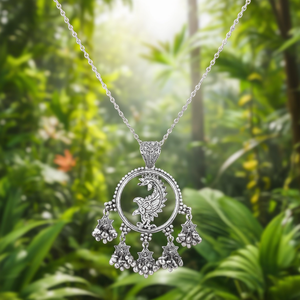 Dual Tone Peacock Style German Silver Gold Plated Oxidized Polish Finish Fine Pendant Necklace by Nova Mart - Product Image 3
