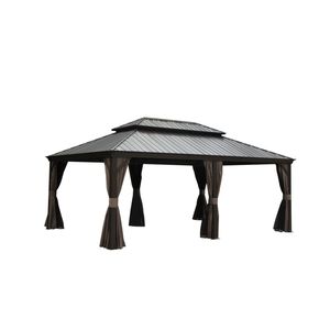 14x20FT Hardtop Galvanized Steel Gazebo Double <b>Roof</b> Aluminum Frame Permanent Metal <b>Canopy</b> Large Curtain Netting Pergola Gazebo - Product Image 1