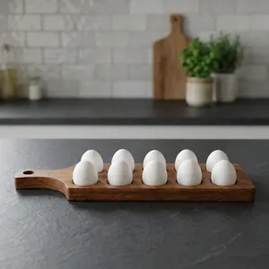Acacia <b>Wood</b> <b>Egg</b> Platter with Handle 12 Hole <b>Egg</b> Serving Tray Reversible Charcuterie Board Serving Platter Brown - Product Image 6