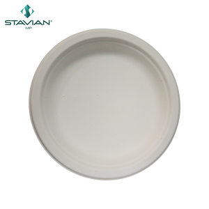 Assiette jetable en fibres végétales écologiques 6 pouces blanche STAVIAN personnalisable 100% biodégradable design marron service OEM - Product Image 2