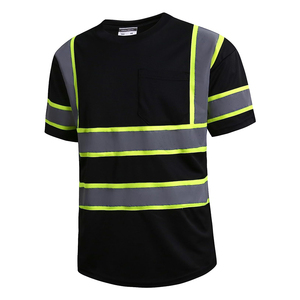 เสื้อยืดสะท้อนแสงแห้งเร็วแบบมีแถบสะท้อนแสงและกระเป๋าเสื้อแขนสั้นตาข่ายแบบมองเห็นได้ชัดเจน - Product Image 1