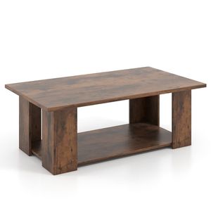Grande tavolino da 41 pollici a 2 livelli moderno in legno con ripiano per soggiorno - Product Image 5