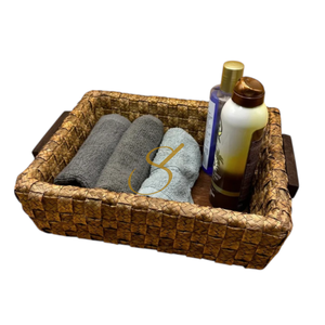 Cesta de Almacenamiento Tejida a Mano con Jacinto de Agua y Madera para Organización del Hogar y Lavandería - Product Image 5