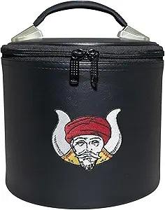 Premium Masonic Shriner Fez Hat Case <b>Black</b> Leather – Dual Emblems Front & Top (Machine Embroidery) with Shoulder Strap - Product Image 6