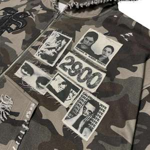 Sudadera con capucha de algodón grueso con efecto desgastado, camuflaje, cremallera, logotipo personalizado, estilo oversize, streetwear, lavado ácido, transpirable para hombre - Product Image 4