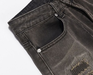 Shorts en jean déchirés taille haute pour homme, coupe droite, bords bruts, décontractés, en coton, style streetwear, tendance du moment - Product Image 3