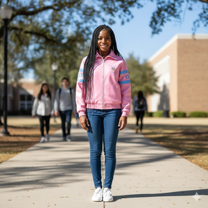 Blouson de course en cuir PU Gamma Phi Delta pour femme, style motard, color-block, pour la piste - Product Image 5