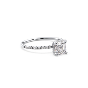 Bague de fiançailles solitaire REYES Asscher Cut en or massif 14 carats avec diamant de laboratoire HPHT CVD et halo caché pour femme, bijoux fins - Product Image 3
