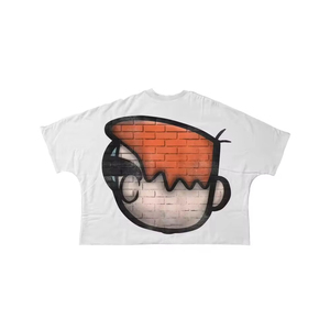 Oversized Crop T-Shirt Men's <b>White</b> Cartoon Print Street Style Short Sleeve O-Neck Jersey Cotton <b>Tee</b> - Product Image 4