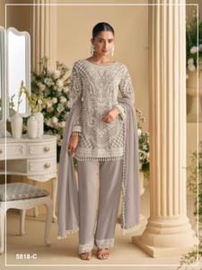 Salwar Kameez Semi-Cosido de Georgette con Cuentas y Lentejuelas Bordadas, Estilo Moderno para Bodas, Fiestas y Diwali - Product Image 3