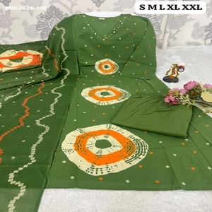 Nuevo conjunto de Kurti recto de algodón premium con motivos tie-dye, pantalón a juego y dupatta estampada, proveedor de la India. - Product Image 1