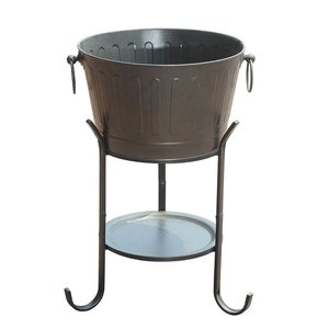 Galvanized Beverage Tub with Metal Stand and Bottom Tray Vintage Oval Ice Bucket Party <b>Drink</b> <b>Cooler</b> Chiller for Wine Beer - Product Image 6