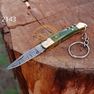 Couteau de poche pliant artisanal en acier Damas, mini couteau EDC porte-clés, manche en bois, outil personnalisé pour le camping et la chasse en extérieur, OEM, vente en gros - Product Image 6