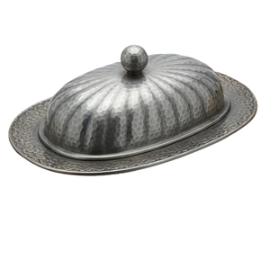 Assiette de service en métal la plus vendue avec couvercle, design martelé vintage, motif uni, vaisselle de fête - Product Image 1