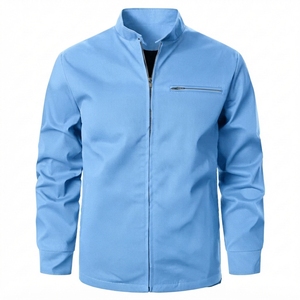 Veste Safari Homme Vert Olive à Col Mandarin Imperméable avec Fermeture Éclair, Couleur Unie, en Polyester, Coupe Droite, Idéale pour l'Hiver - Product Image 2