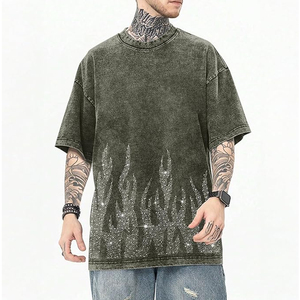 Men's Oversized Graphic Tees Rhinestone <b>Flame</b> <b>Shirt</b> Streetwear Grunge Acid Wash T <b>shirt</b> Baggy Vintage T <b>Shirts</b> Y2k Top - Product Image 2